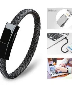 Leather Mini USB Bracelet Data Charging Cable