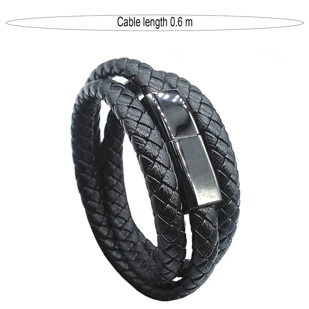 Leather Mini USB Bracelet Data Charging Cable